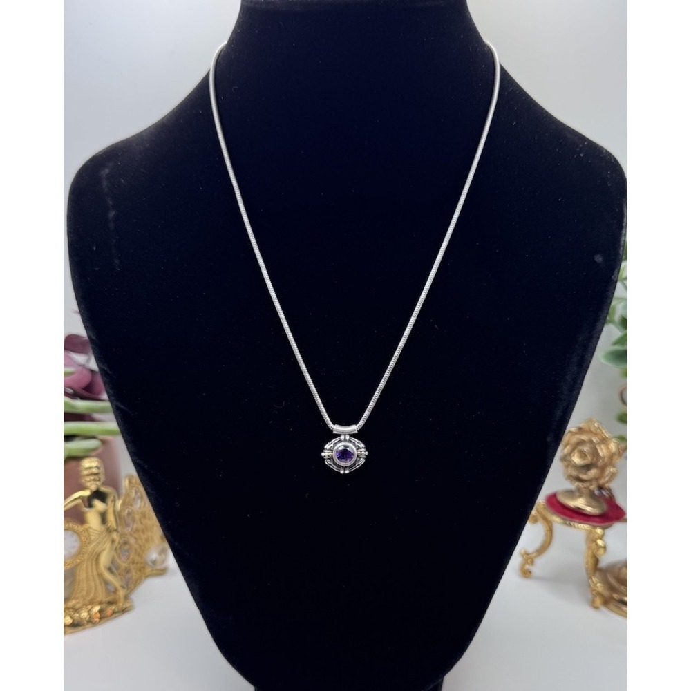 Rare Lagos Caviar Sterling Silver 18k Gold Amethyst Necklace 16” Vintage